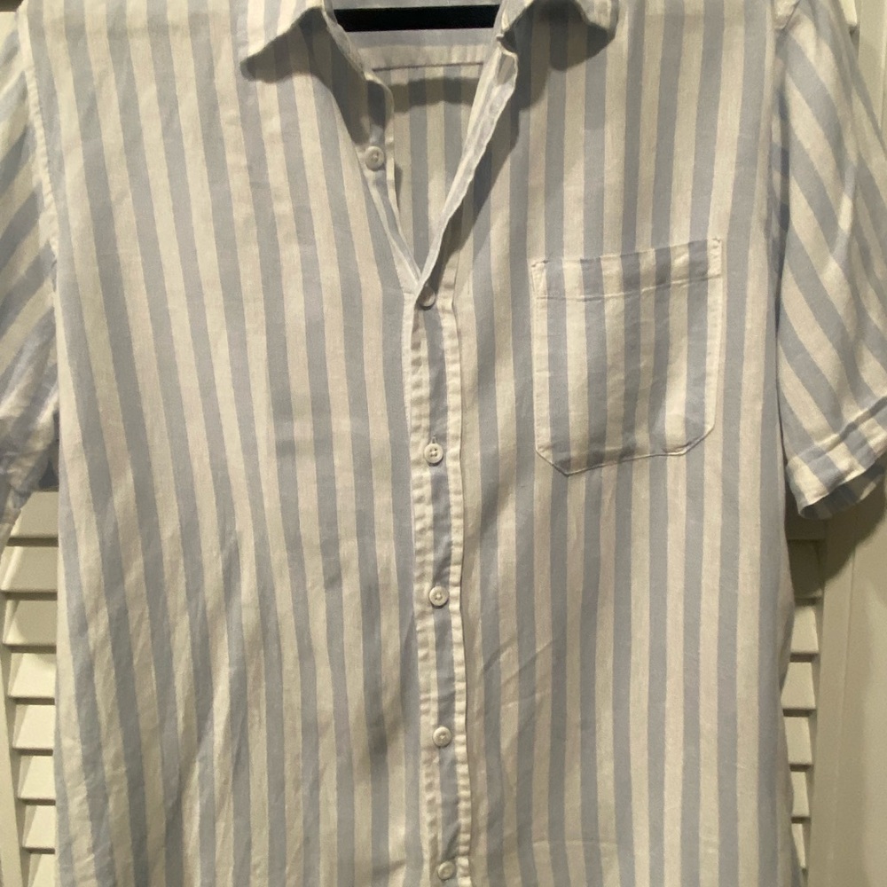 Saks Fifth Avenue Linen Lights Blue and White Striped Shirt
